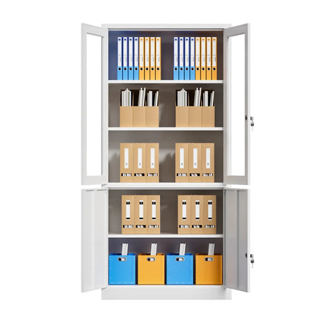 Tall Steel Vertical White Filing Cabinet with Key Lock Image - 1