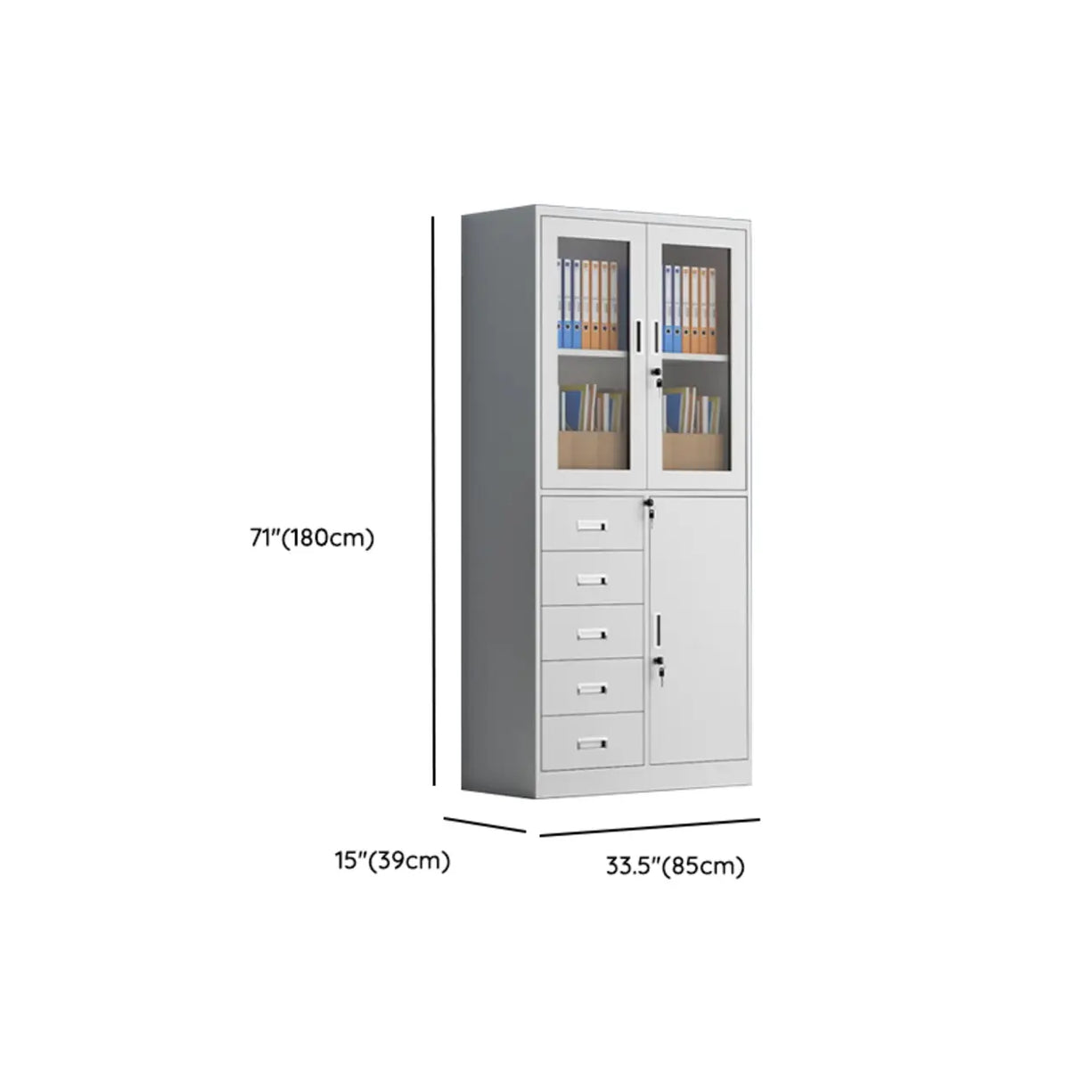Tall Steel Vertical White Filing Cabinet with Key Lock Image - 14