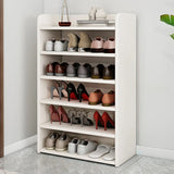 Tall Wood Free Standing Natural Closed Back Large Shoe Rack Image - 21