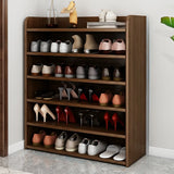 Tall Wood Free Standing Natural Closed Back Large Shoe Rack Image - 29