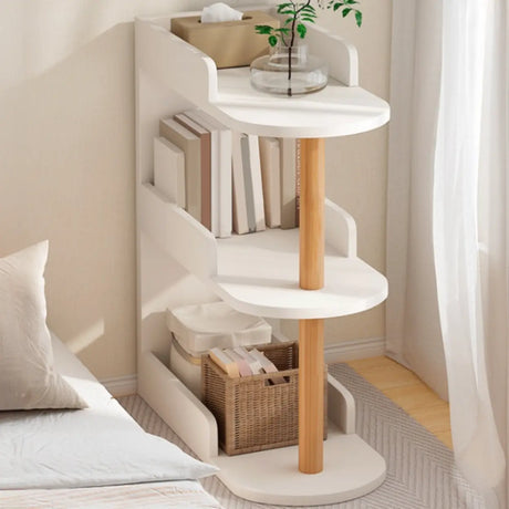 Tall Wood Multi-Layer Shelves Open Storage Nightstand Image - 1