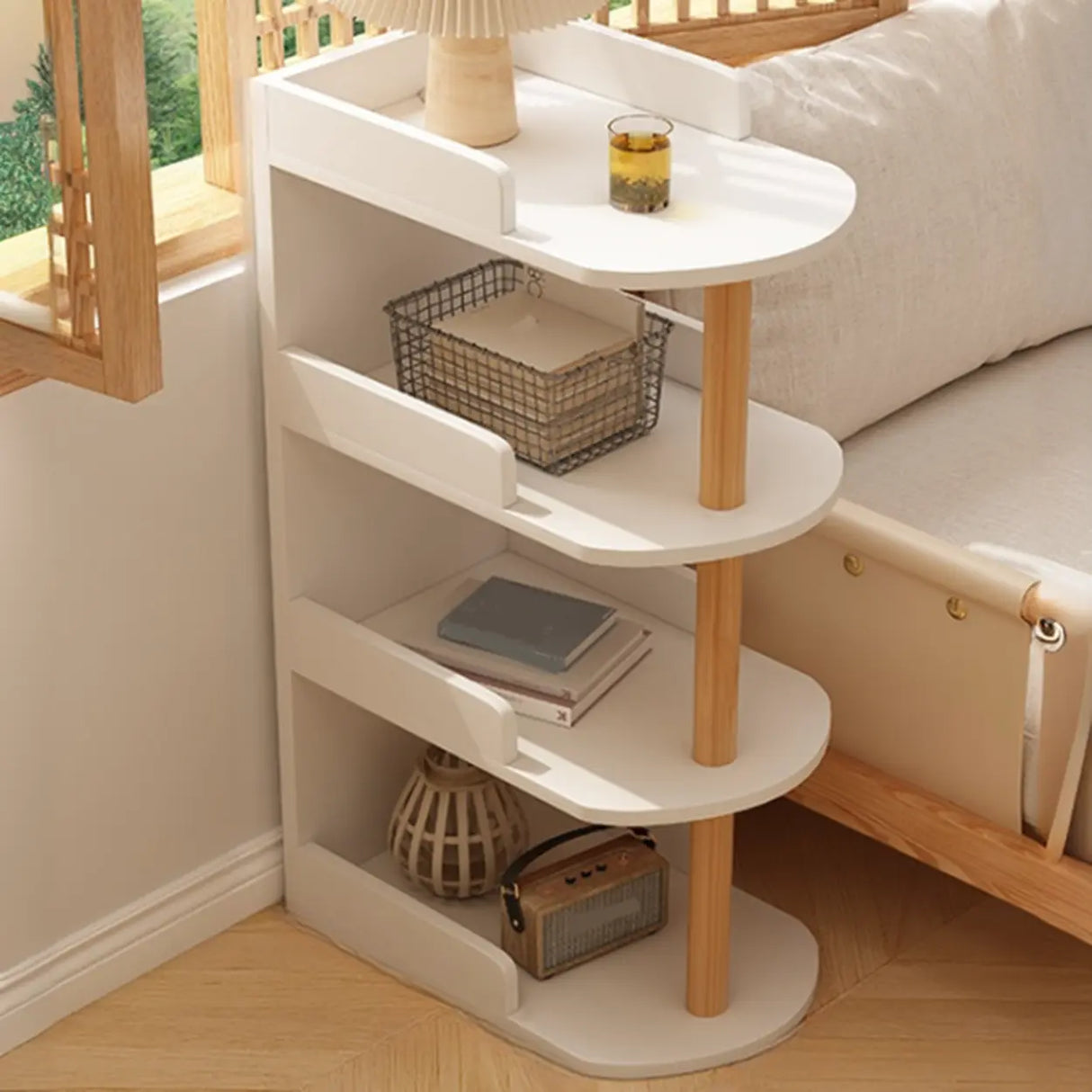 Tall Wood Multi-Layer Shelves Open Storage Nightstand Image - 13