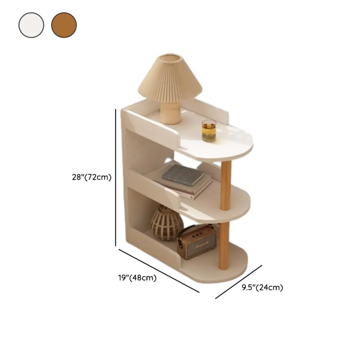 Tall Wood Multi-Layer Shelves Open Storage Nightstand 