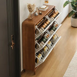 Tall Wooden Adjustable Brown Drop Front Shoe Organizer Image - 23