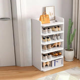Tall Wooden Entryway Brown Large Capacity Shoe Rack Image - 12