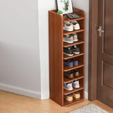 Tall Wooden Entryway Brown Large Capacity Shoe Rack Image - 17