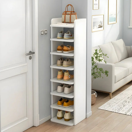 Tall Wooden Entryway Brown Large Capacity Shoe Rack Image - 3