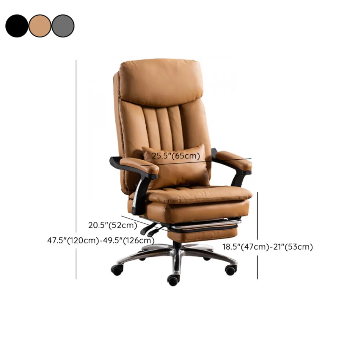 Tan Swivel Reclining Calfskin Office Chair with Footrest 