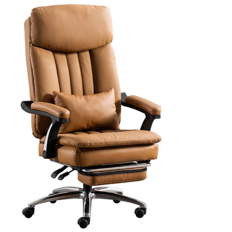 Tan Swivel Reclining Calfskin Office Chair with Footrest Image - 2