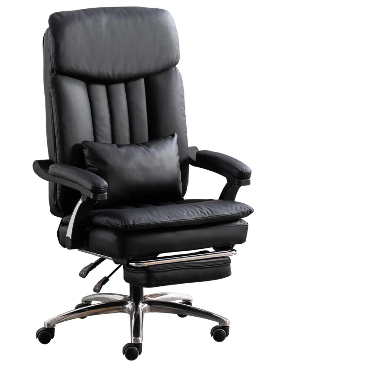 Tan Swivel Reclining Calfskin Office Chair with Footrest Image - 3