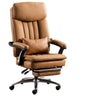 Tan Swivel Reclining Calfskin Office Chair with Footrest Image - 9