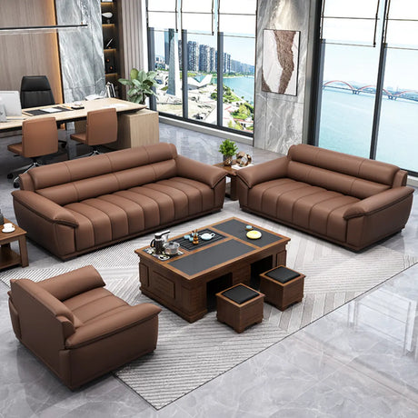 Tan Waterproof Faux Leather Upholstered Back Sofa Image - 1