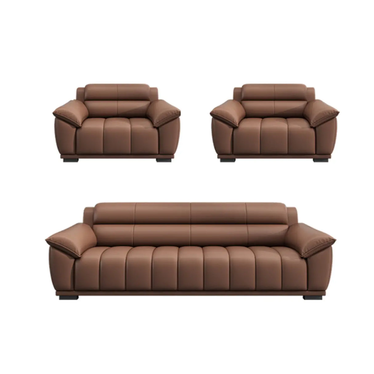 Tan Waterproof Faux Leather Upholstered Back Sofa Image - 11