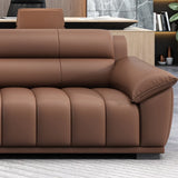 Tan Waterproof Faux Leather Upholstered Back Sofa Image - 14