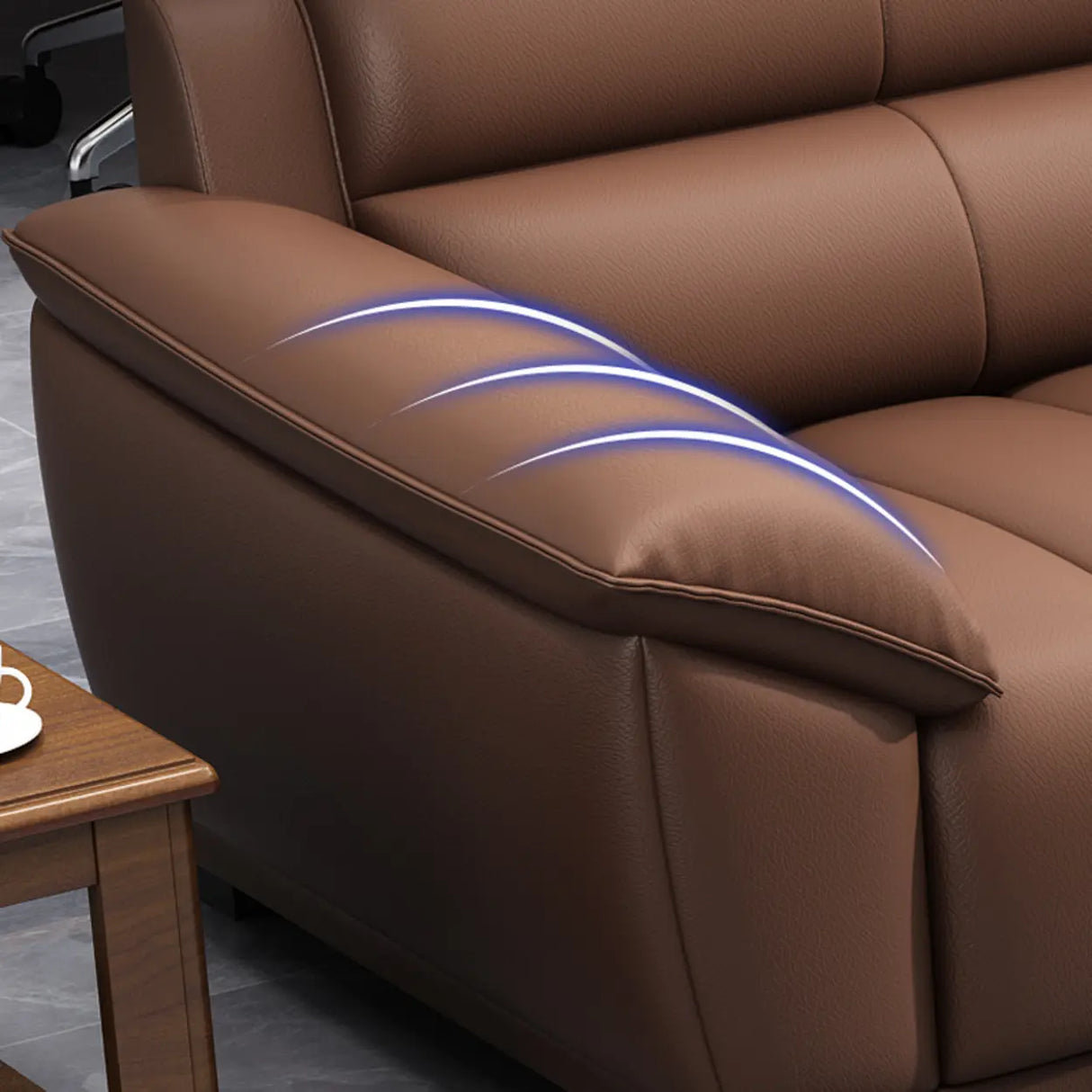 Tan Waterproof Faux Leather Upholstered Back Sofa Image - 16