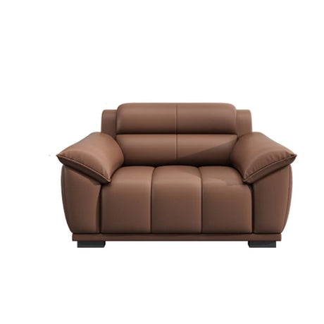 Tan Waterproof Faux Leather Upholstered Back Sofa Image - 2