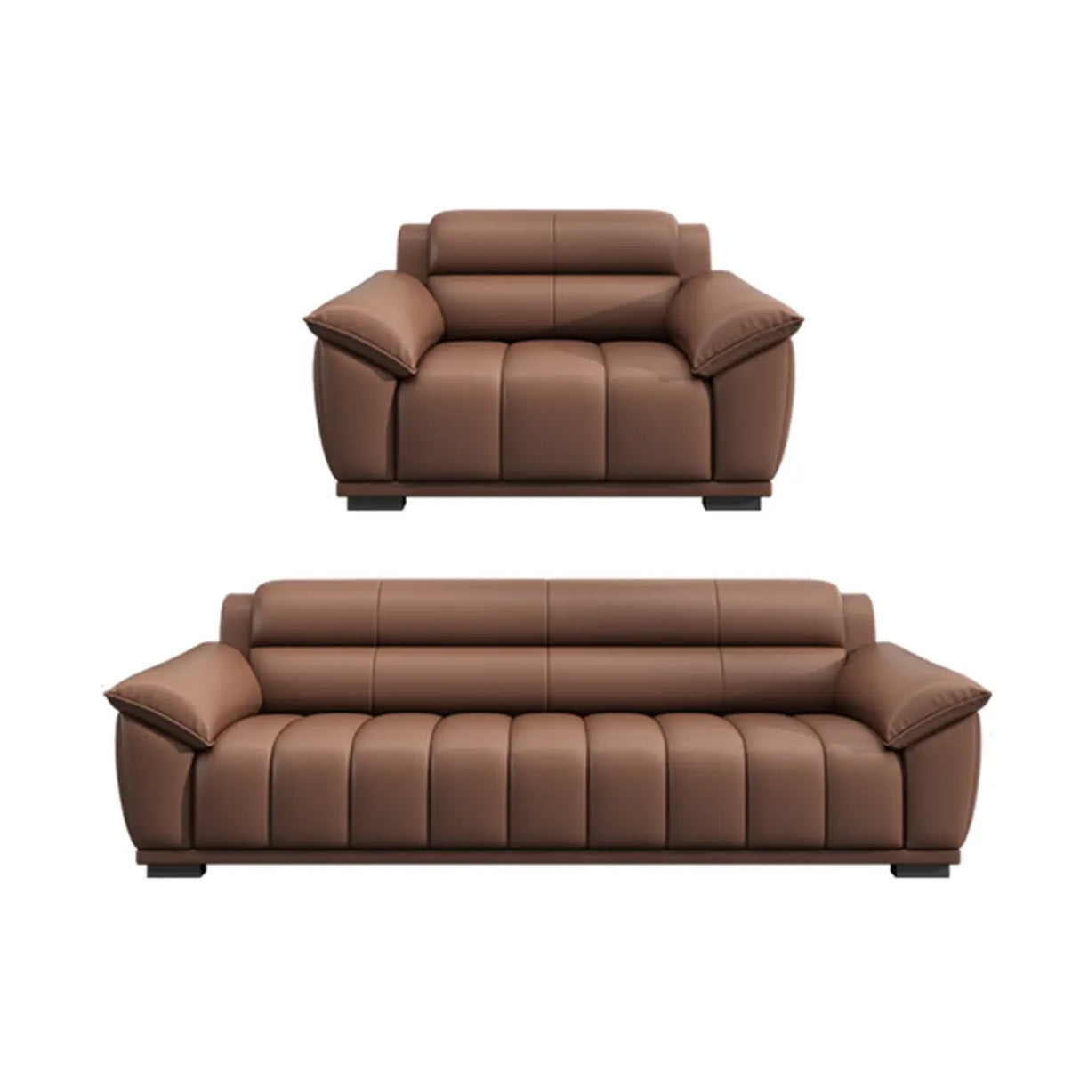 Tan Waterproof Faux Leather Upholstered Back Sofa Image - 7