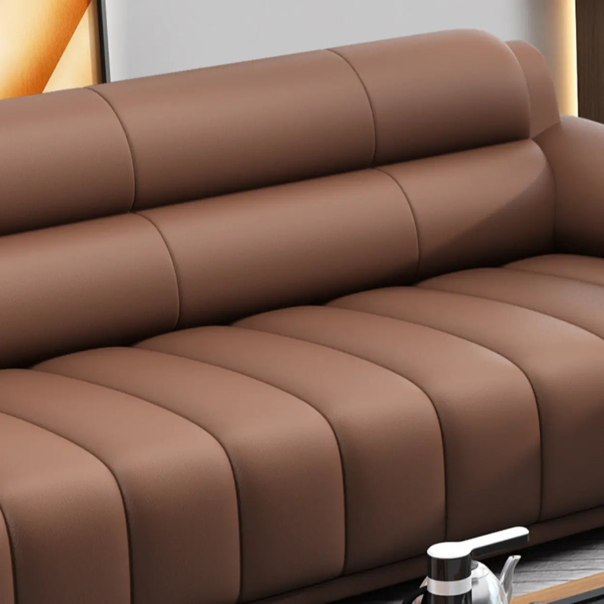 Tan Waterproof Faux Leather Upholstered Back Sofa Image - 8