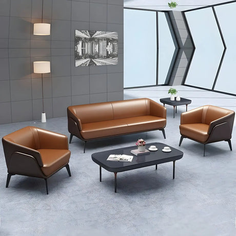 Tan Waterproof Leather Upholstered Back Sofa Set Image - 1