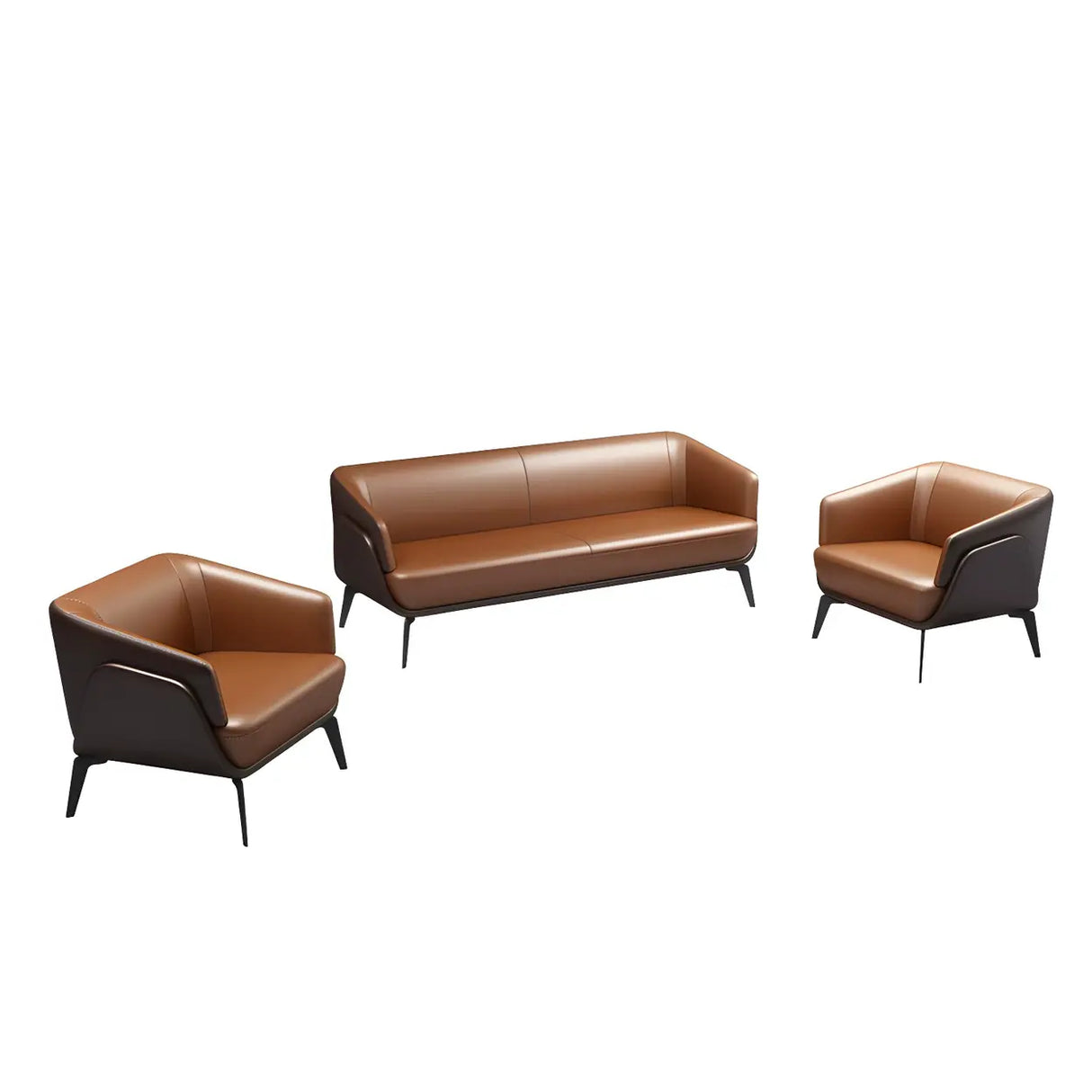 Tan Waterproof Leather Upholstered Back Sofa Set Image - 10