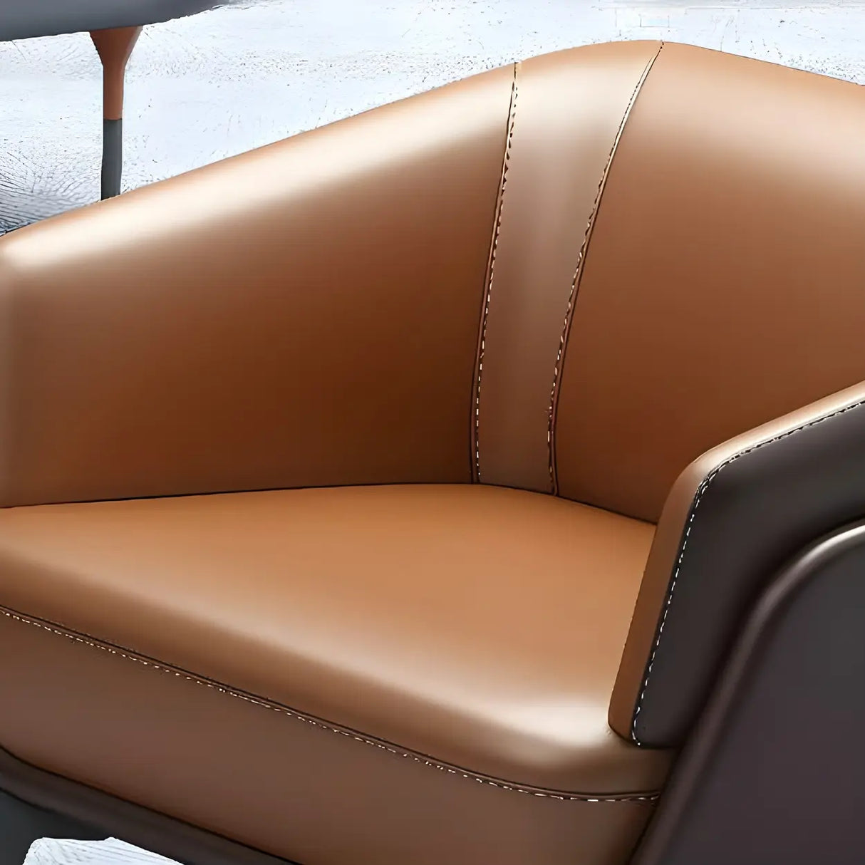 Tan Waterproof Leather Upholstered Back Sofa Set Image - 13