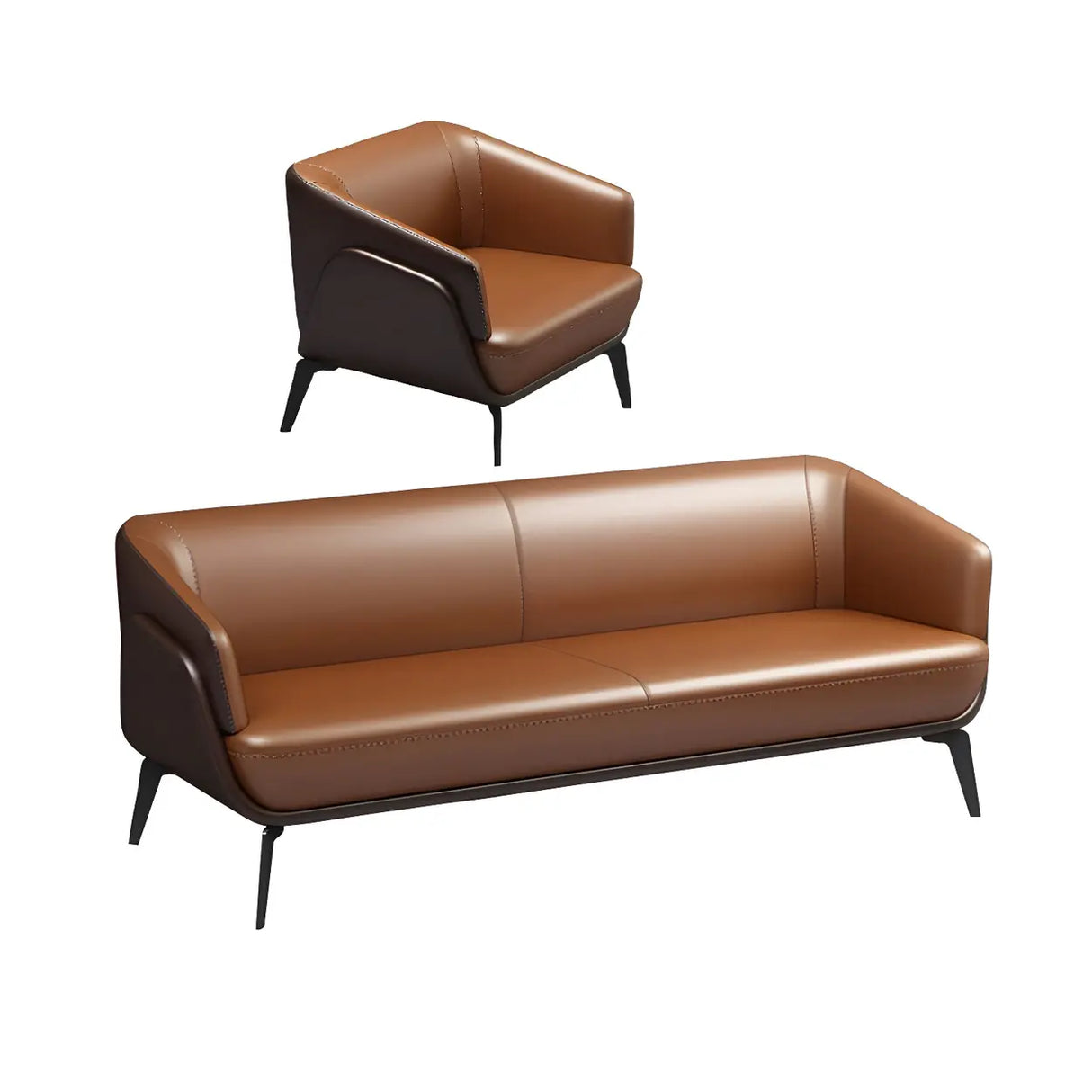 Tan Waterproof Leather Upholstered Back Sofa Set Image - 3