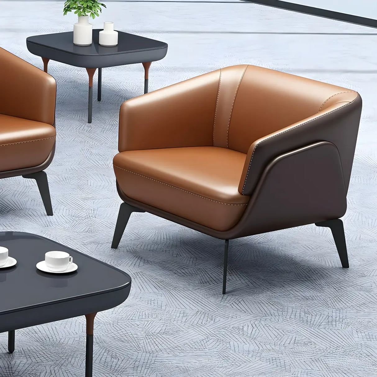 Tan Waterproof Leather Upholstered Back Sofa Set Image - 5
