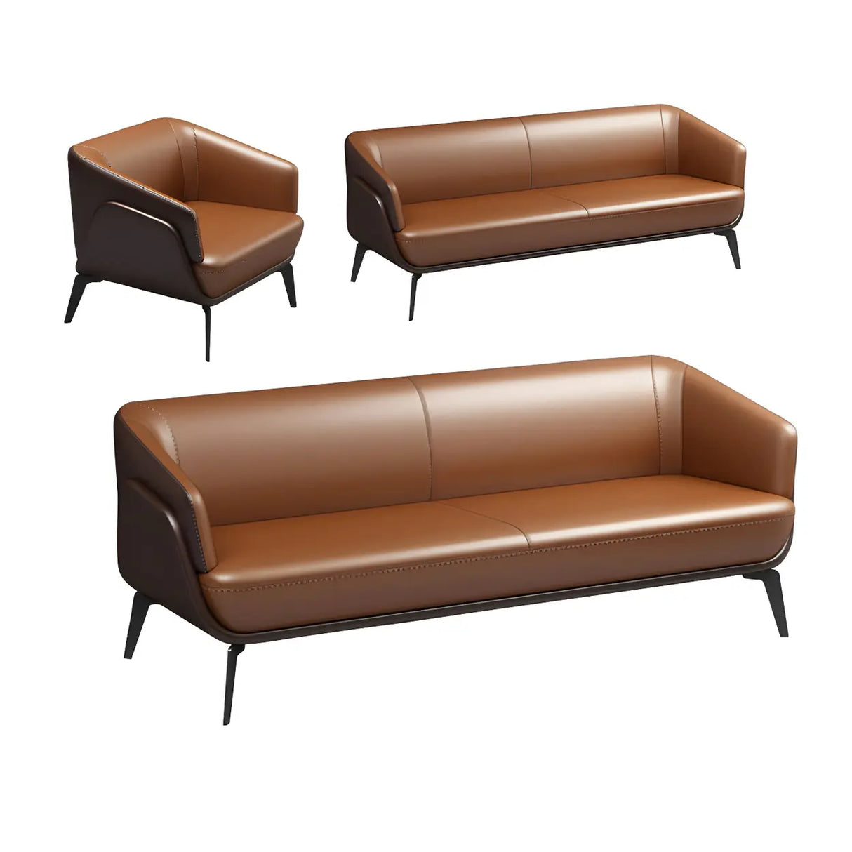 Tan Waterproof Leather Upholstered Back Sofa Set Image - 7