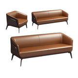 Tan Waterproof Leather Upholstered Back Sofa Set Image - 7