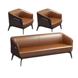 Tan Waterproof Leather Upholstered Back Sofa Set Image - 9