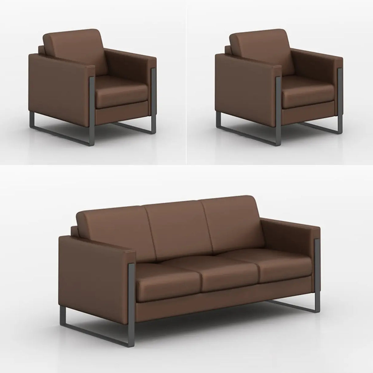 Tan Waterproof Leather Wood Frame 3-Seater Sofa Set Image - 5