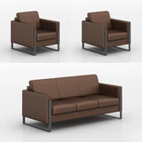 Tan Waterproof Leather Wood Frame 3-Seater Sofa Set Image - 5