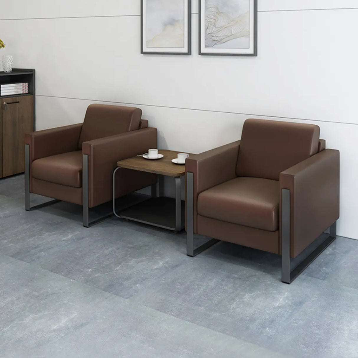 Tan Waterproof Leather Wood Frame 3-Seater Sofa Set Image - 6