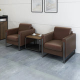 Tan Waterproof Leather Wood Frame 3-Seater Sofa Set Image - 6
