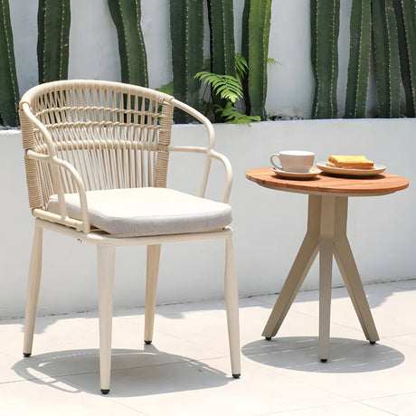 Teak Wood Round Top Aluminum Frame Outdoor Coffee Table Image - 1