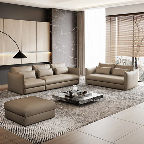 Tear Resistant Cow Leather Pillow Sofa with Ottoman Image - 1