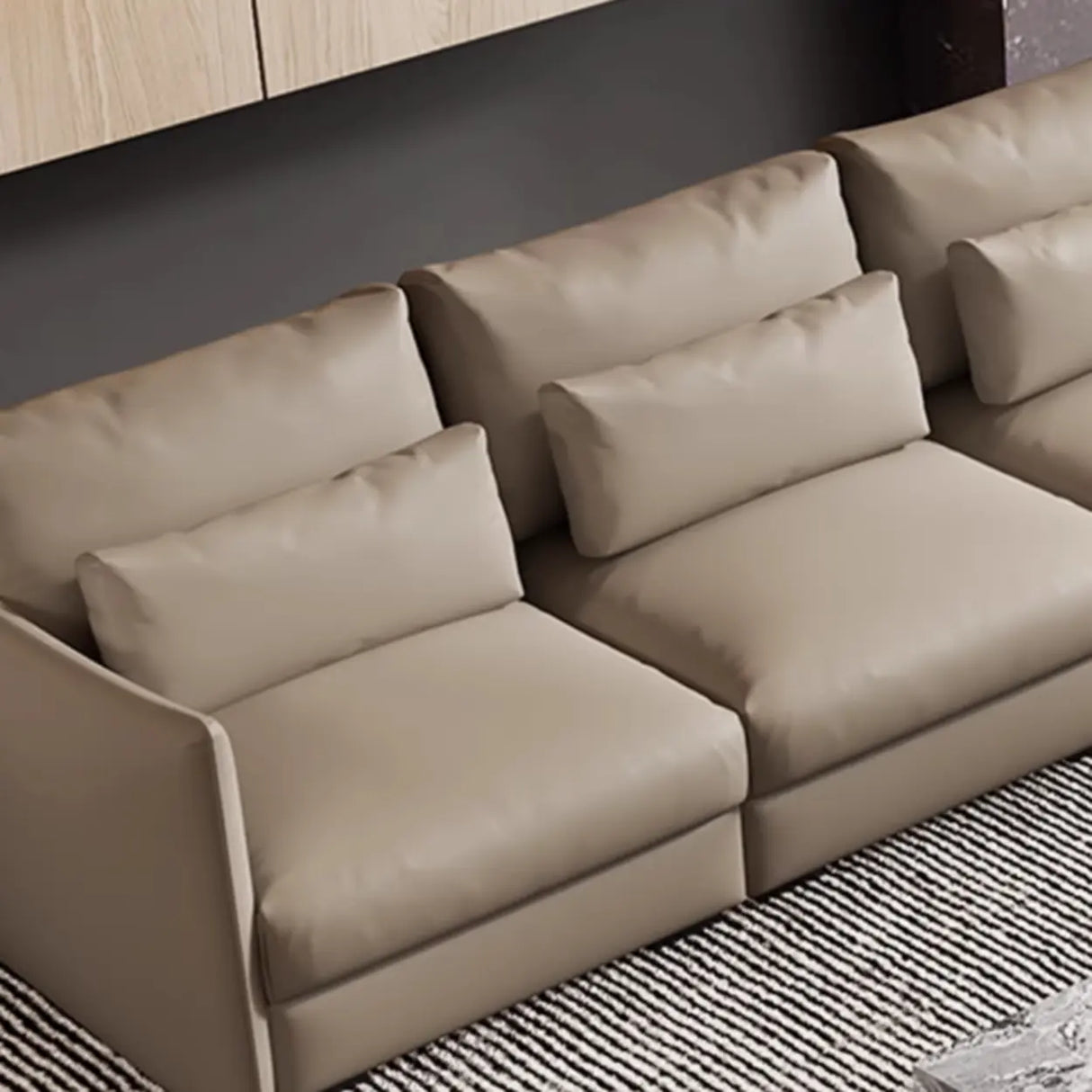 Tear Resistant Cow Leather Pillow Sofa with Ottoman Image - 14