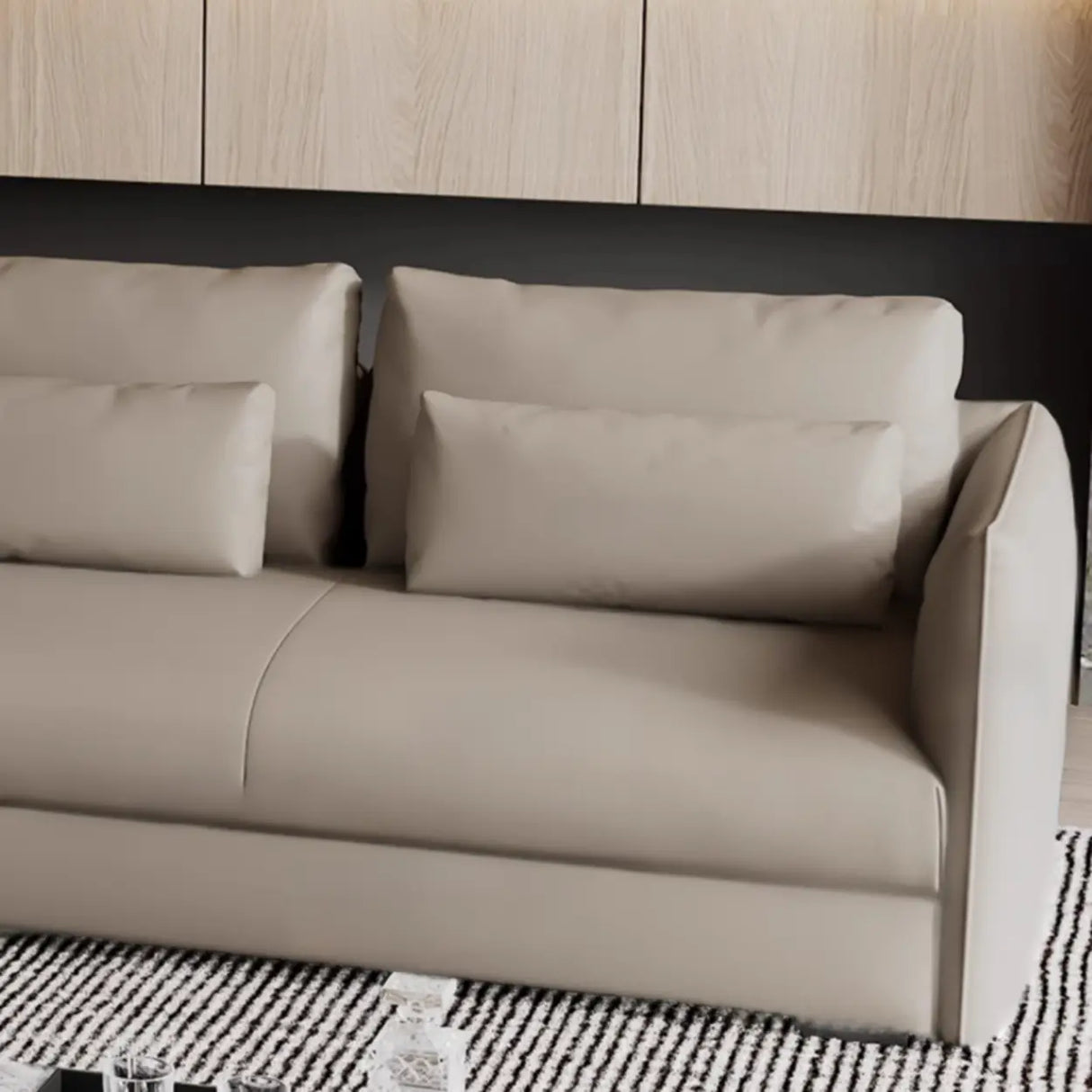 Tear Resistant Cow Leather Pillow Sofa with Ottoman Image - 16