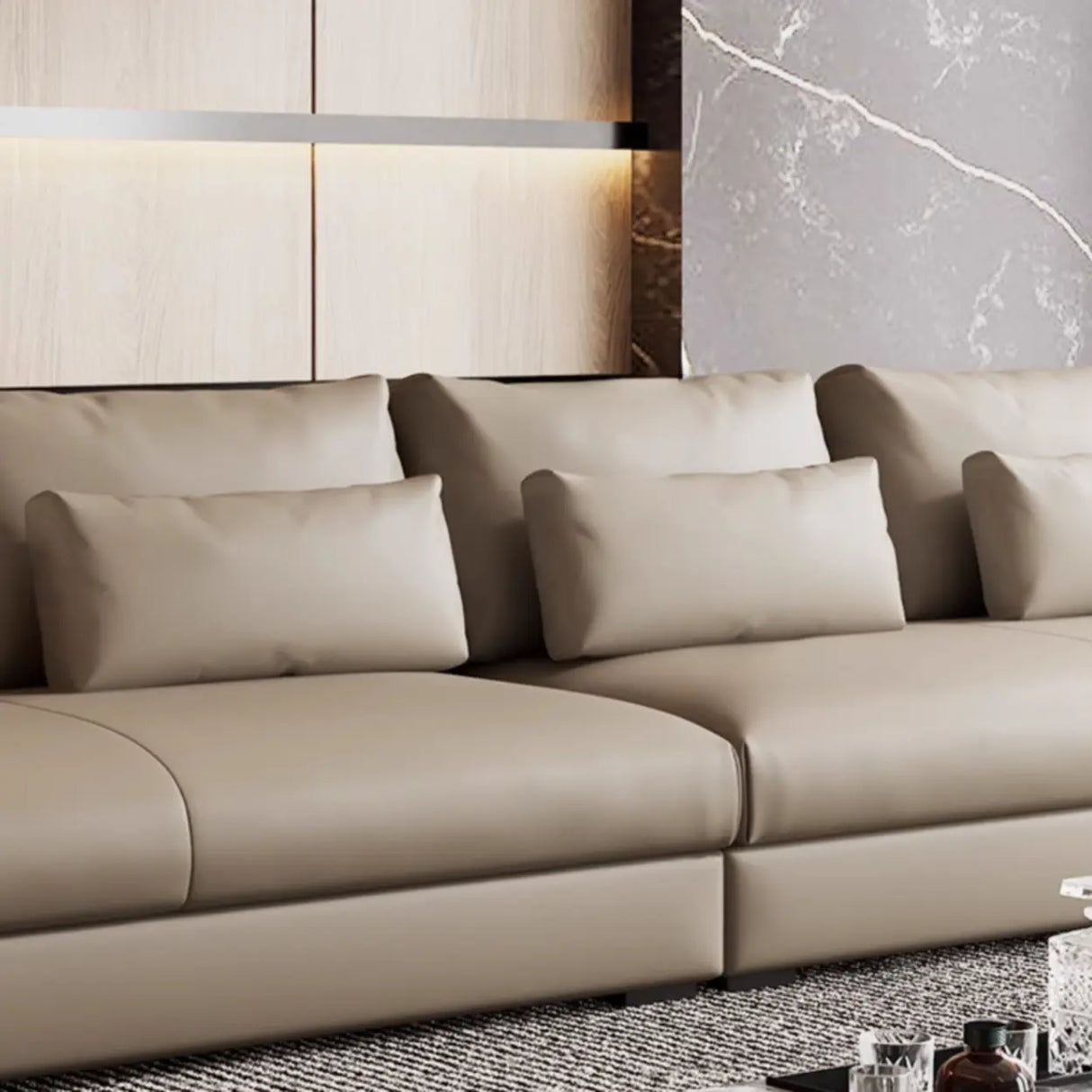 Tear Resistant Cow Leather Pillow Sofa with Ottoman Image - 17