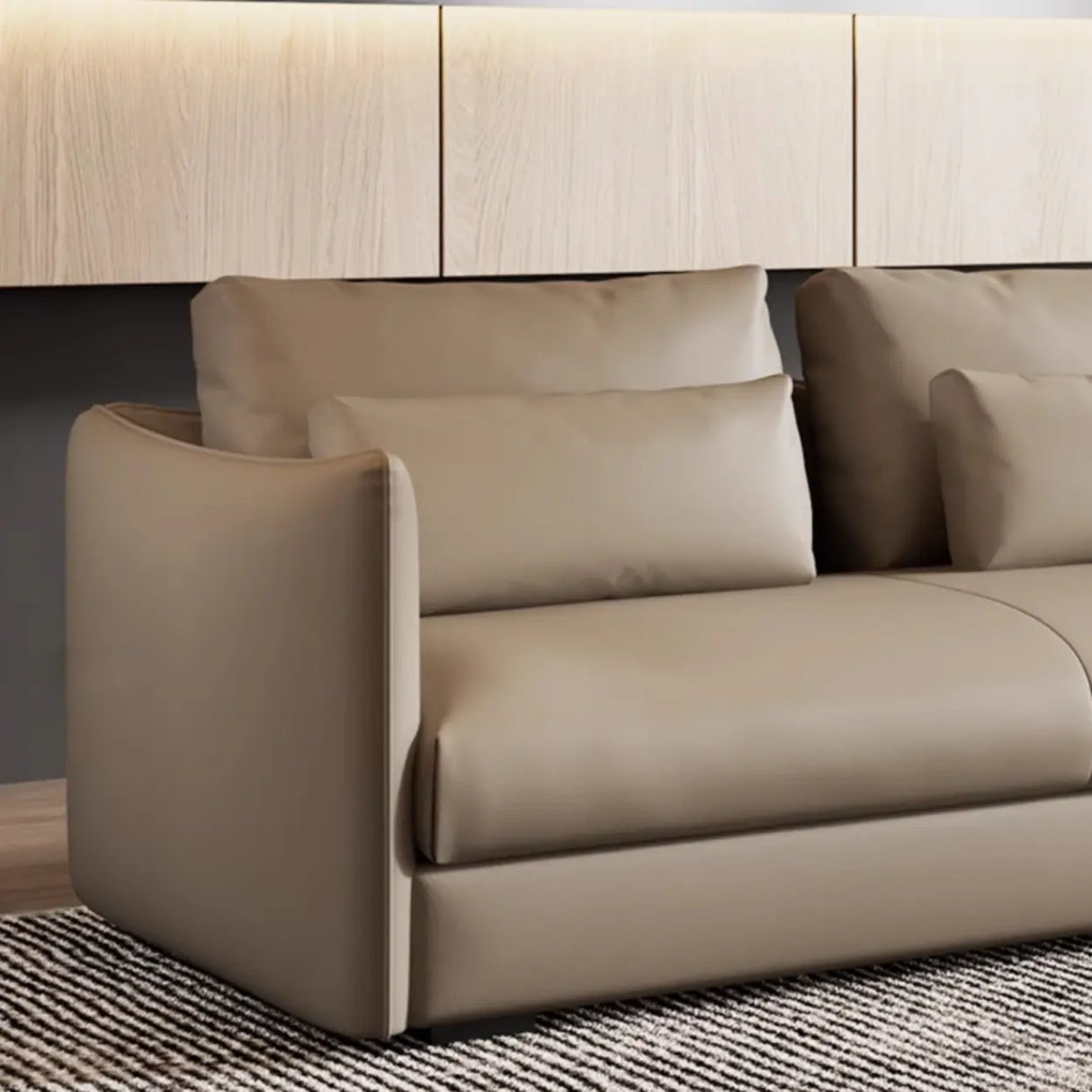Tear Resistant Cow Leather Pillow Sofa with Ottoman Image - 18