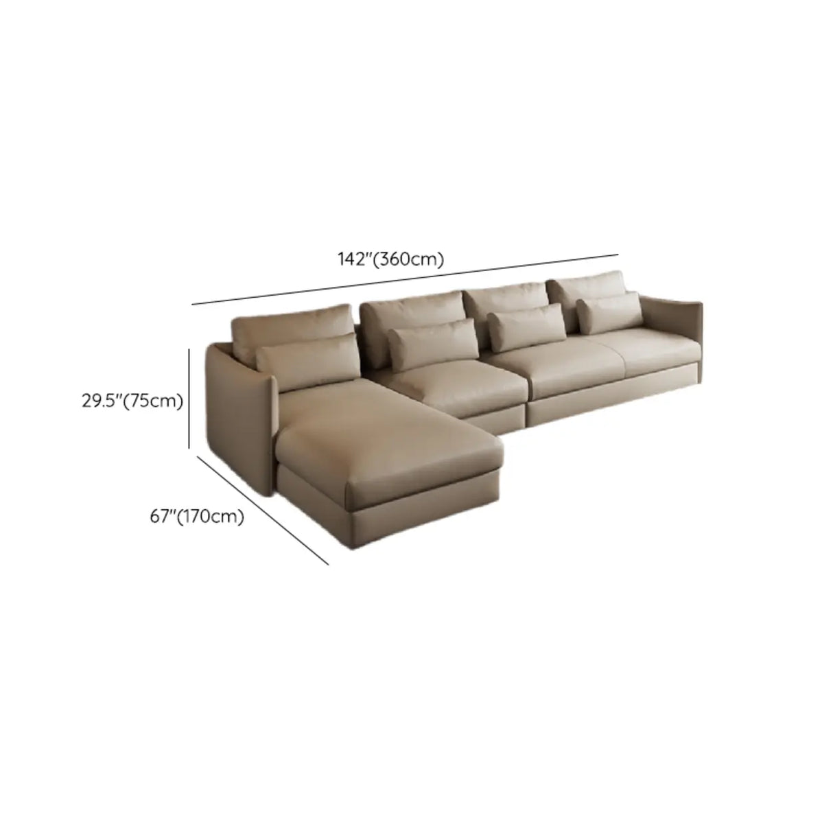 Tear Resistant Cow Leather Pillow Sofa with Ottoman Image - 34