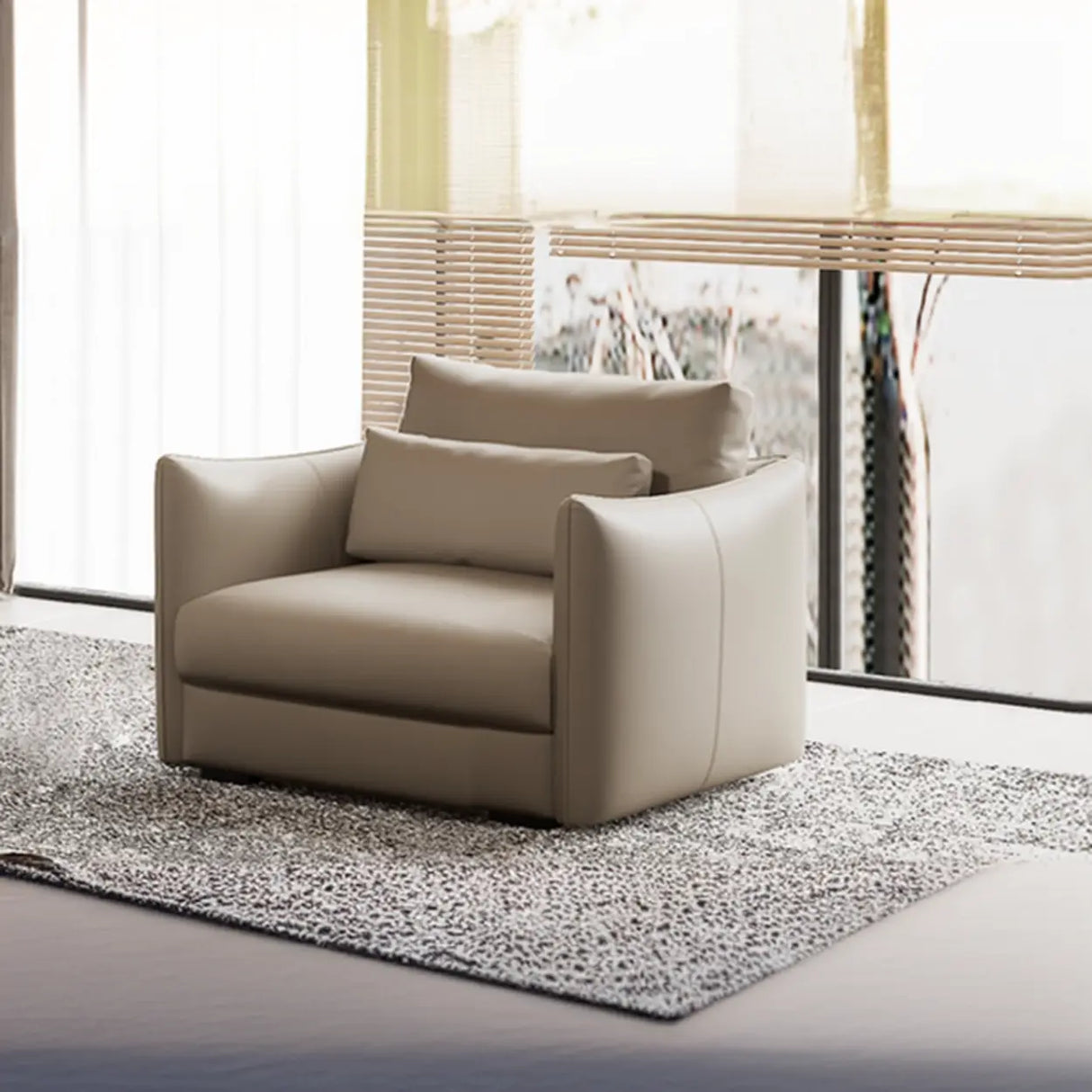 Tear Resistant Cow Leather Pillow Sofa with Ottoman Image - 4