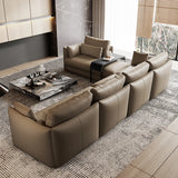 Tear Resistant Cow Leather Pillow Sofa with Ottoman Image - 6