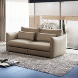 Tear Resistant Cow Leather Pillow Sofa with Ottoman Image - 7