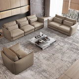Tear Resistant Cow Leather Pillow Sofa with Ottoman Image - 8
