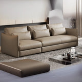 Tear Resistant Cow Leather Pillow Sofa with Ottoman Image - 9