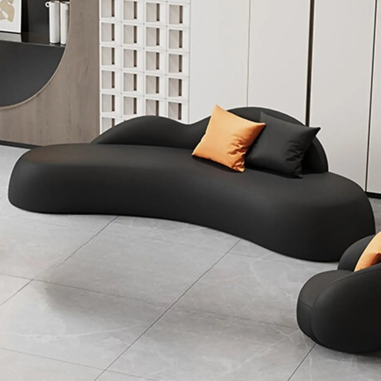 Tear Resistant Faux Leather Curved Tight Back Sofa Image - 1