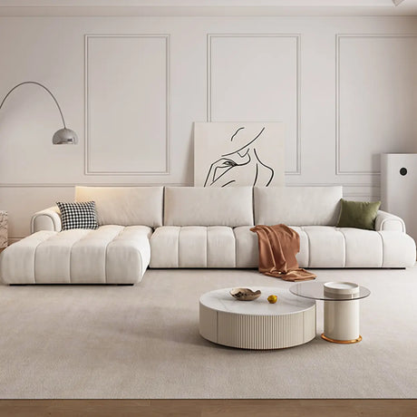Tear Resistant L-Shaped Fabric White Large Sectional Sofa Image - 1
