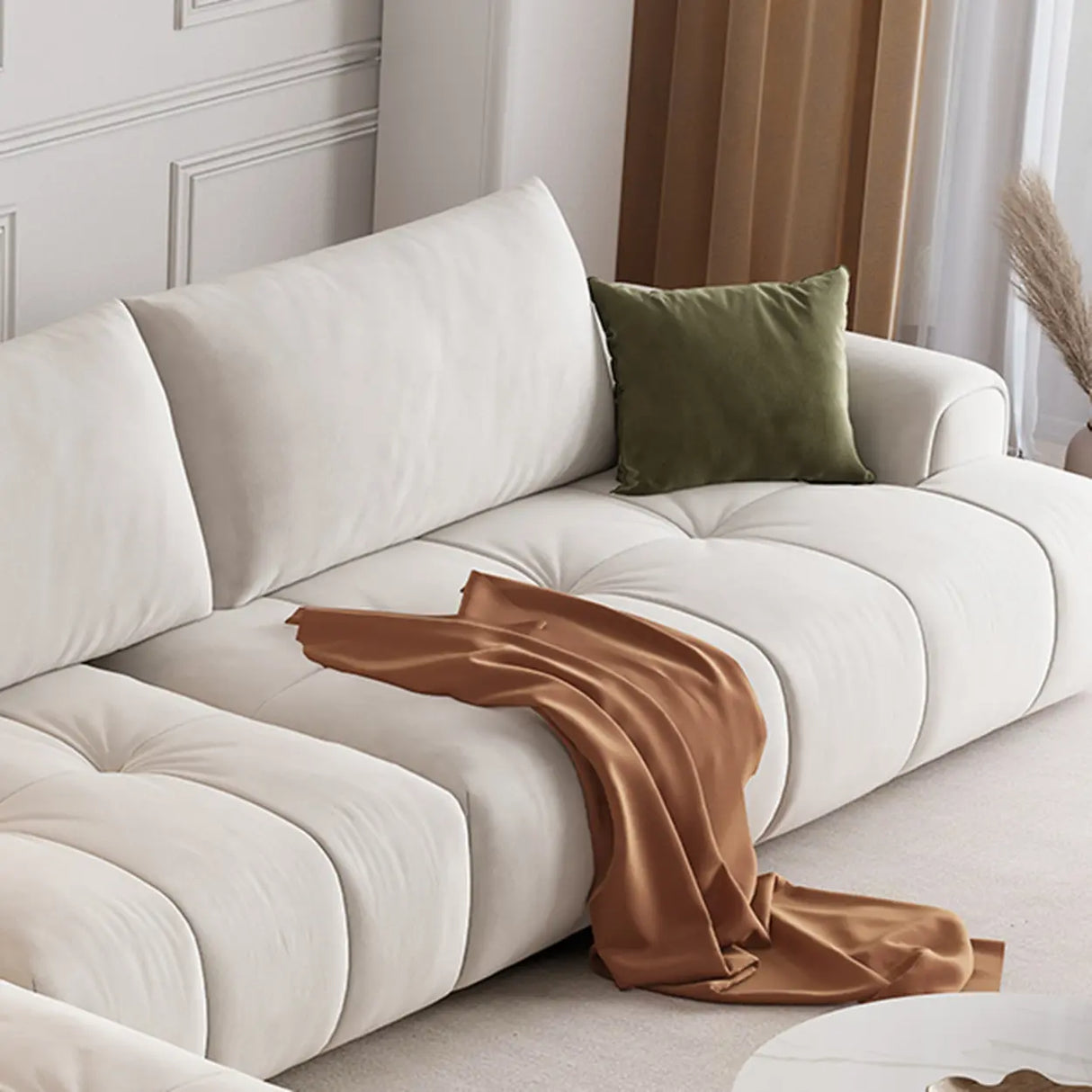 Tear Resistant L-Shaped Fabric White Large Sectional Sofa Image - 10