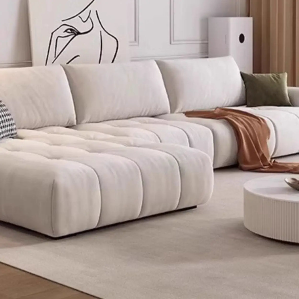 Tear Resistant L-Shaped Fabric White Large Sectional Sofa Image - 4